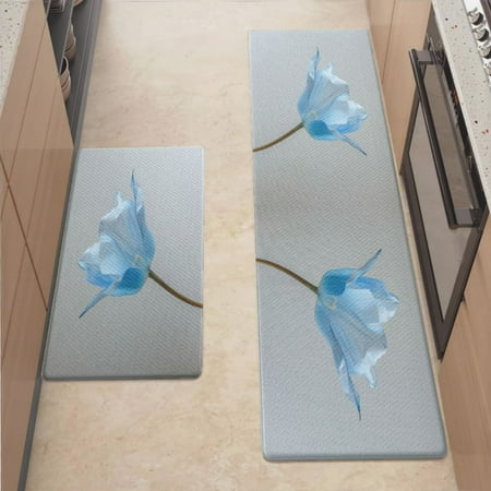 

Anti Fatigue Kitchen Mat Blue Tulip Kitchen Rugs Non Slip Cushioned Standing Mat for Sink Floor Laundry Office Desk Ultra 17.3 x 70.8