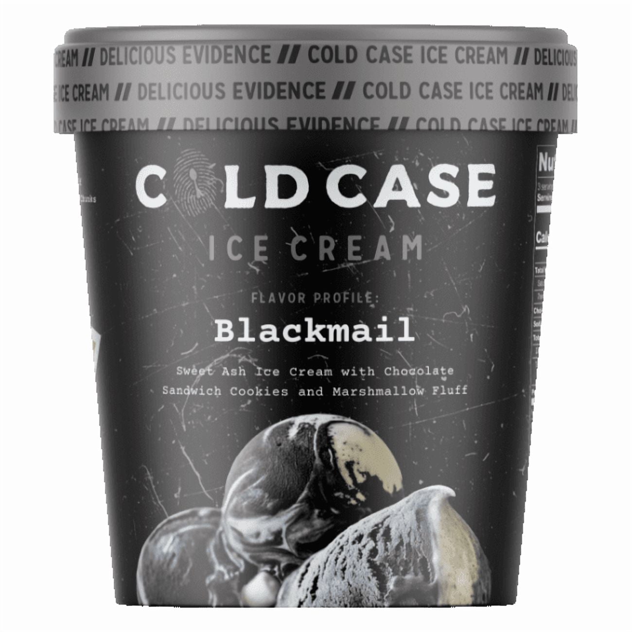 Cold Case Ice Cream Blackmail Flavor - Gourmet Sweet Ash Ice Cream with Chocolate Sandwich Cookies and Marshmallow Creme Swirls - 1 Case, 6 Pints,16 oz/Pint