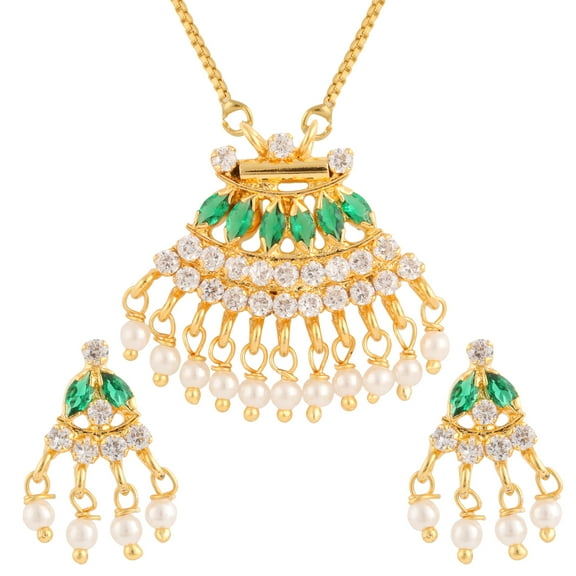 Efulgenz Gold Tone Indian Bollywood Ethnic Green Traditional Pendant Necklace with Chain and Earrings Jewelry for Women