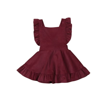 

IZhansean Toddler Kids Baby Girls Clothes Ruffle Skater Dress Princess Party Tutu Dress Wine Red 2-3 Years