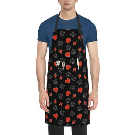 

Lukts Poker Creative Symbols Pattern Kitchen Cooking Aprons Adjustable Bib Soft Chef Apron with 2 Pockets for Men Women