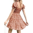 thumbnail image 3 of Summer Women Ruffle Sleeve Sqaure Neck Smocked Sun Dress Casual Boho Beach Floral Mini Dress, 3 of 5
