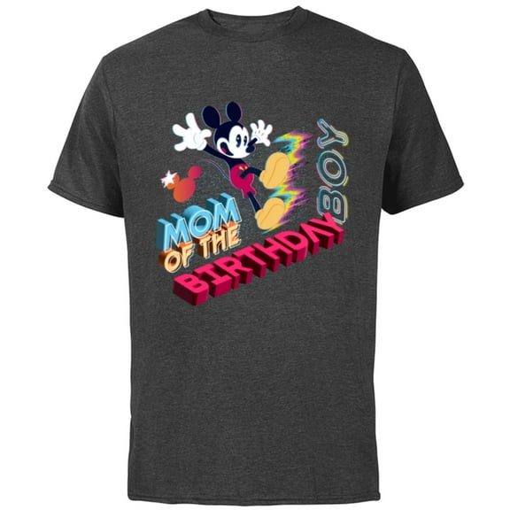 Disney Mickey Mouse Family Star Mom of the Birthday Boy - Short Sleeve Cotton T-Shirt for Adults - Customized-Charcoal