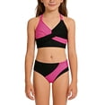 thumbnail image 3 of Wuxian Toddler Girls Swimsuits Spaghetti Strap Tankini Two Piece Bathing Suit Front Cross Color Block V-Neck High Waist Tie Side Bikini Set Ribbed Stylish Cozy Breathable Swimwear,Pink,13-14 Years, 3 of 6