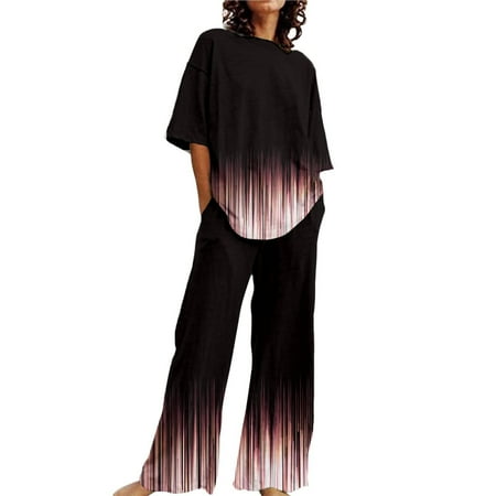 

Wenini Summer Savings Clearance Sets Women s Tie Dye Printed Pajama Sets Sleepwear Round-Neck Short Sleeve Top with Capris Pants Lounge Sets with Pocket # Today Deal Purple S