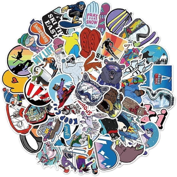 50 Pcs Skiing Sports Stickers Travel Stickers Ice Skating Stickers Winter Theme Decals for Laptop Phone Case Cars Skateboards Graffiti Decals Party De