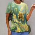 thumbnail image 6 of Bees Collect Honey Womens Tops Women's Fashion Casual Short Sleeve Flower Print Round Neck Pullover Top Blouse, 6 of 6