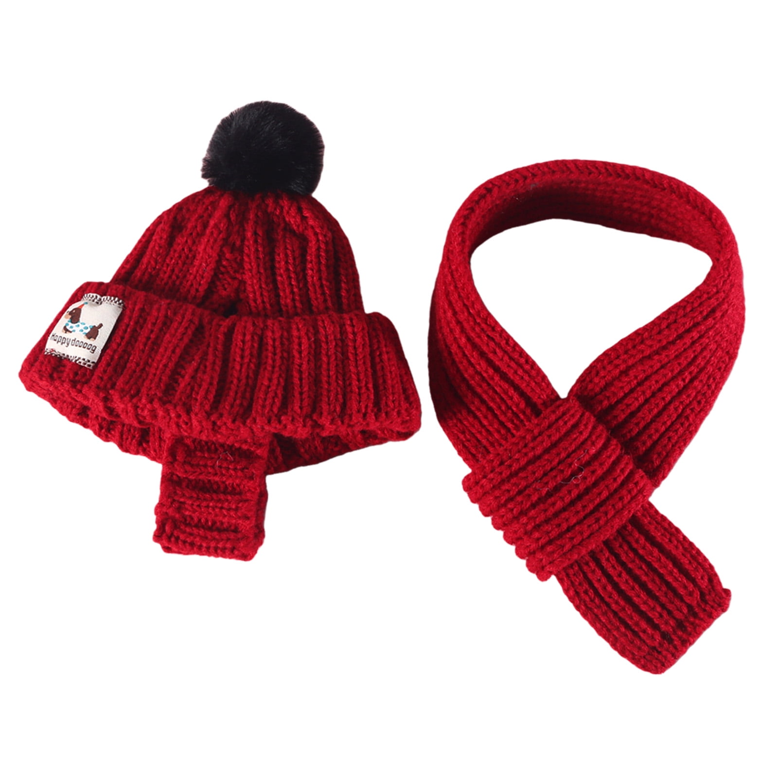 2Pieces Knitted Dog Hat Scarf Set Winter Warm for Pets Party Decorations