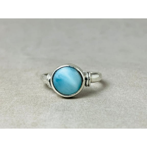 Heaven Crafts Natural Larimar Ring 925 Sterling Silver Dainty Gemstone Gift For Her