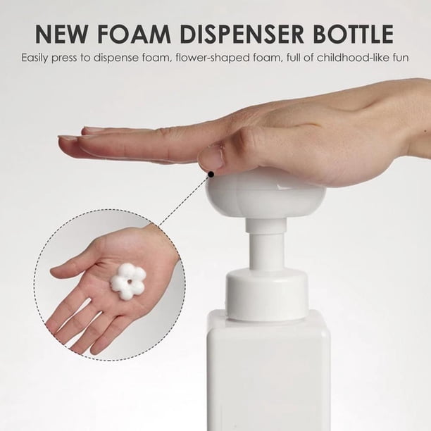 Dispensador de jabón líquido PETG de 250 ml, botella con bomba de espuma en forma de flor, botella de plástico vacía transparente con dispensador de espuma, botella de almacenamiento de gel de ducha