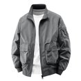 thumbnail image 5 of sdhkgrrt Plus Size Men's Zip Up Collared Long Sleeve Jacket Fall Winter Casual Basic Outwear Solid Trendy Work Business Coats, Gray L, 5 of 5