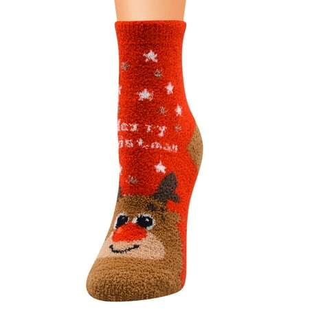 

Womens Socks 1 Pairs Women Casual Christmas Coral Fleece Pattern Socks Tube Comfortable Xmas Socks