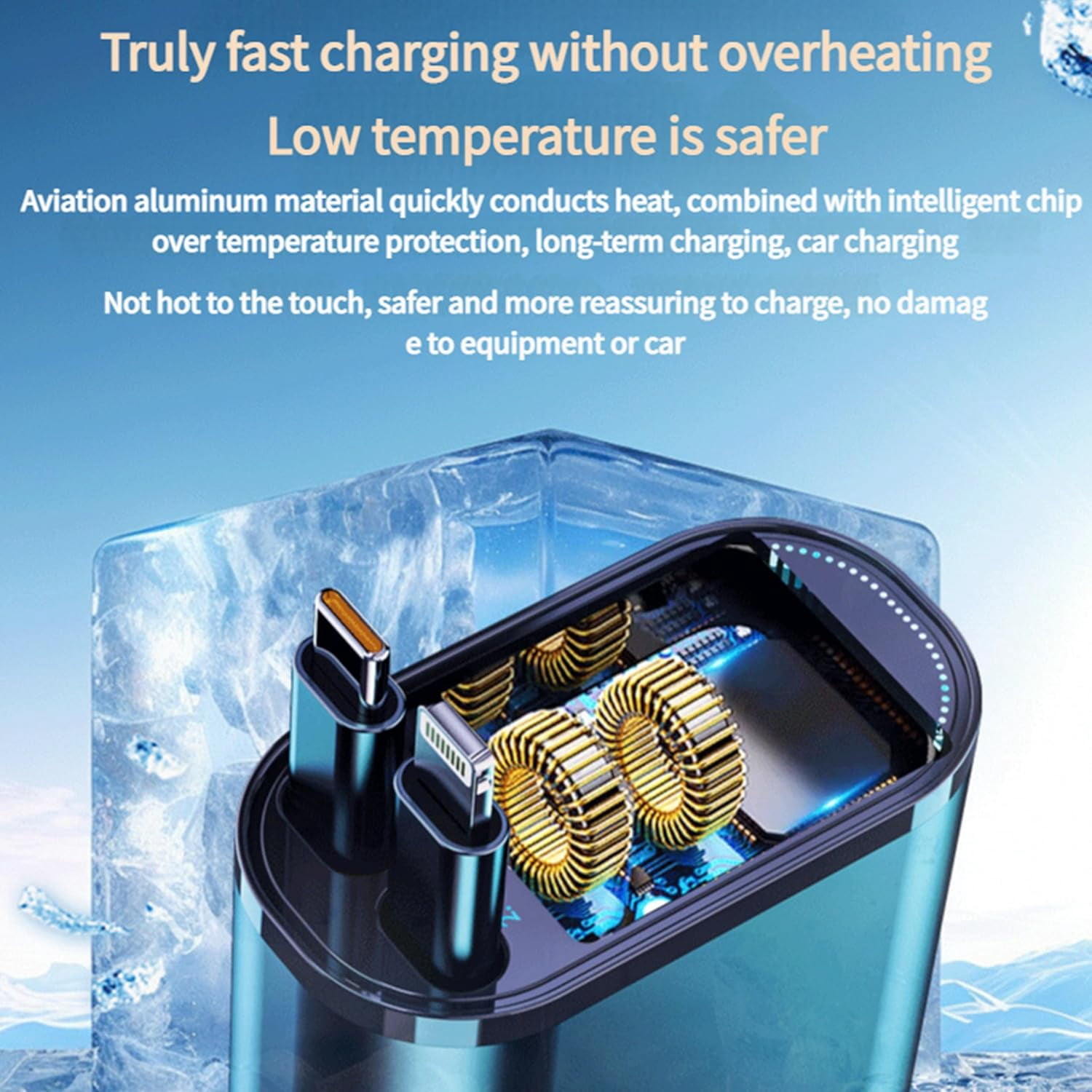 Retractable Fast Car Charger, 240W Car Charger with LED Display, 4-Port Fast Charging, USB PD & QC Compatible, 35.4inch Cable, Car Accessories for Phones/Tablets/Car Recorders (Black)