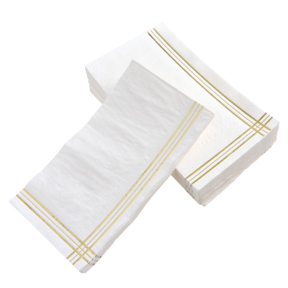 Way To Celebrate Disposable White and Gold Foil Paper Napkins, 4.25 in x 7.87 in, 40 Count