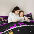 thumbnail image 5 of Castle Fairy Teens Queen Crown 3 Pieces Queen Comforter Set,Bling Butterflies Cheetah Print Ultra Soft Bedding Sets,Black Purple Bedding Comforter Set Breathable,Breathable Home Decor,Reversible, 5 of 8
