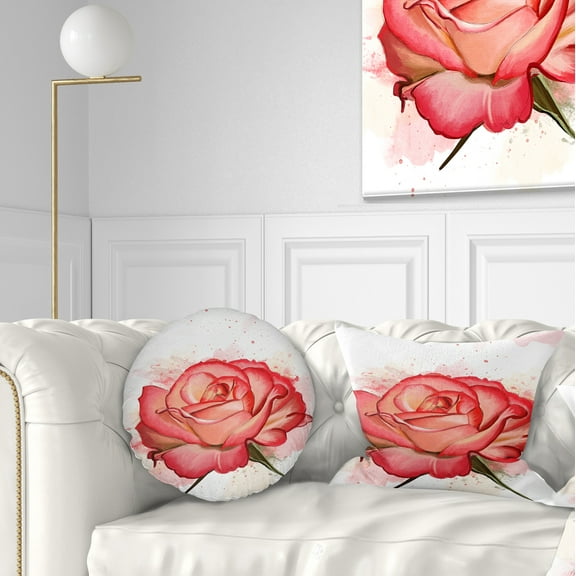 Designart Red Rose Illustration with Splashes - Floral Throw Pillow - 12x20