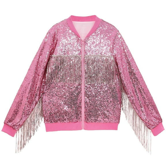 FYEGRE Men's Stylish Tassel Sequin Party Coat Evening Wear Fashion Outerwear For Events And Celebrations Casual Jacket Pink XXL