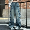 thumbnail image 4 of Coerni Baggy Cargo Pants for Kids Girls Wide Leg Jeans Y2k Hip Hop High Waisted Pants Casual Streetwear Loose Clothes, 4 of 8
