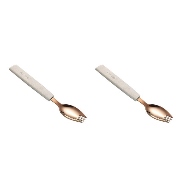 Naiovety 2 en 1 Sopa Ensalada Spork Material de paja de trigo Mango Cuchara de acero inoxidable Vajilla para el hogar Vajilla rosa dorado 2piezas Naiovety CBP067737
