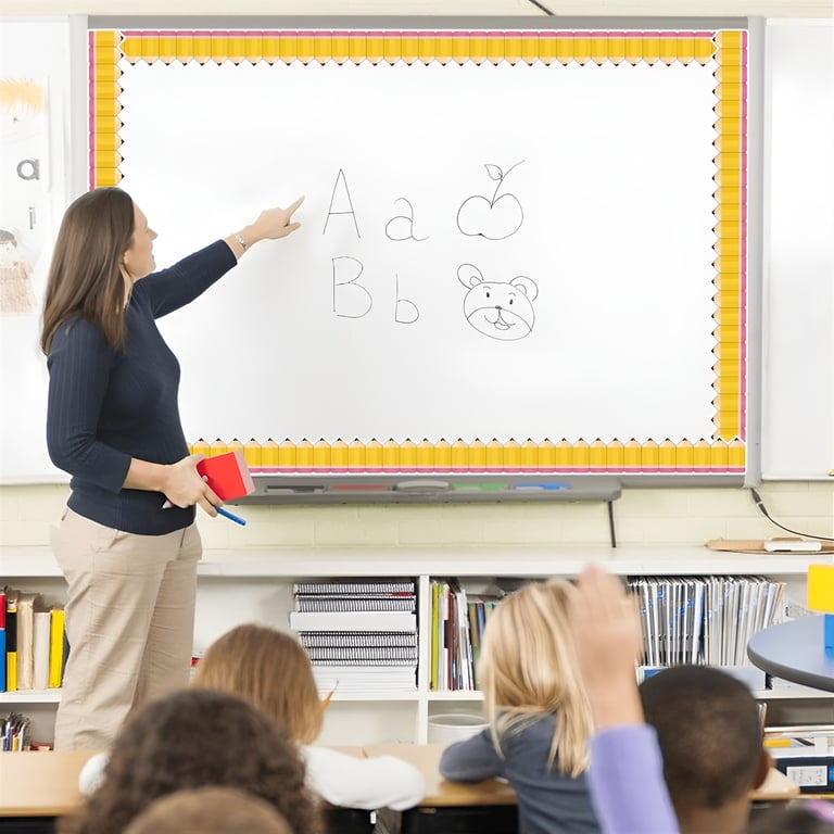 CCINEE 65-Foot Pencil Bulletin Board Border Roll – Adhesive Back, Yellow Pencil Die-Cut Trim For Classroom, Chalkboard & Office Decor