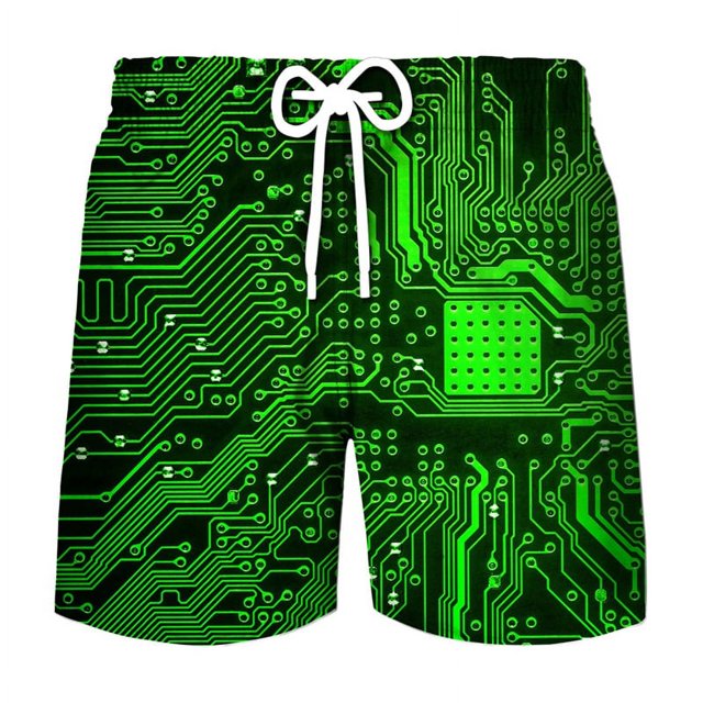 3D Printing Electronic Chip Short Pants Men Summer Beach Shorts Cool Street Circuit Board Graphic Swimsuit Gym Surf Swim Trunks
