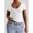 thumbnail image 6 of Womens Short Sleeve Deep V Neck Tops Shirts Fitted Cotton Summer Tshirt Tee White XL, 6 of 9