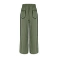 thumbnail image 4 of felwors Women Casual Fashion Solid Color Splicing Loose Casual Summer Wide Leg Pants Drawstring Waist Casual Pants With Pockets AG, L, 4 of 5