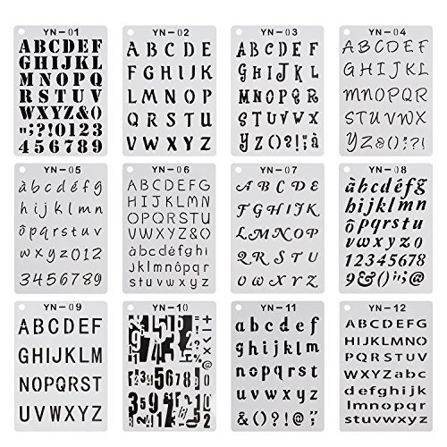 yueaon 12 pack letter and number stencils alphabet stencil for a5 bullet journal supplies scrapbooking painting drawing craft 5 7 inch walmart com
