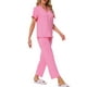thumbnail image 4 of Conjunto de pijama para mujer INSPIRE CHIC, botón, suave, de manga corta, ropa de dormir, pantalones largos, conjunto de 2 piezas, L, rosa claro, 4 of 6