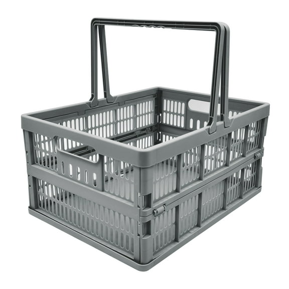 Mainstays Plastic Collapsible Storage Basket with Handles, Gray