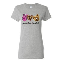 Peace Love Baseball Sports Womens Graphic T-Shirt, Heather Grey, X-Large