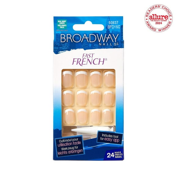Kiss Fast French - Broadway Peach - faux ongle, 24 comptes, vraiment court