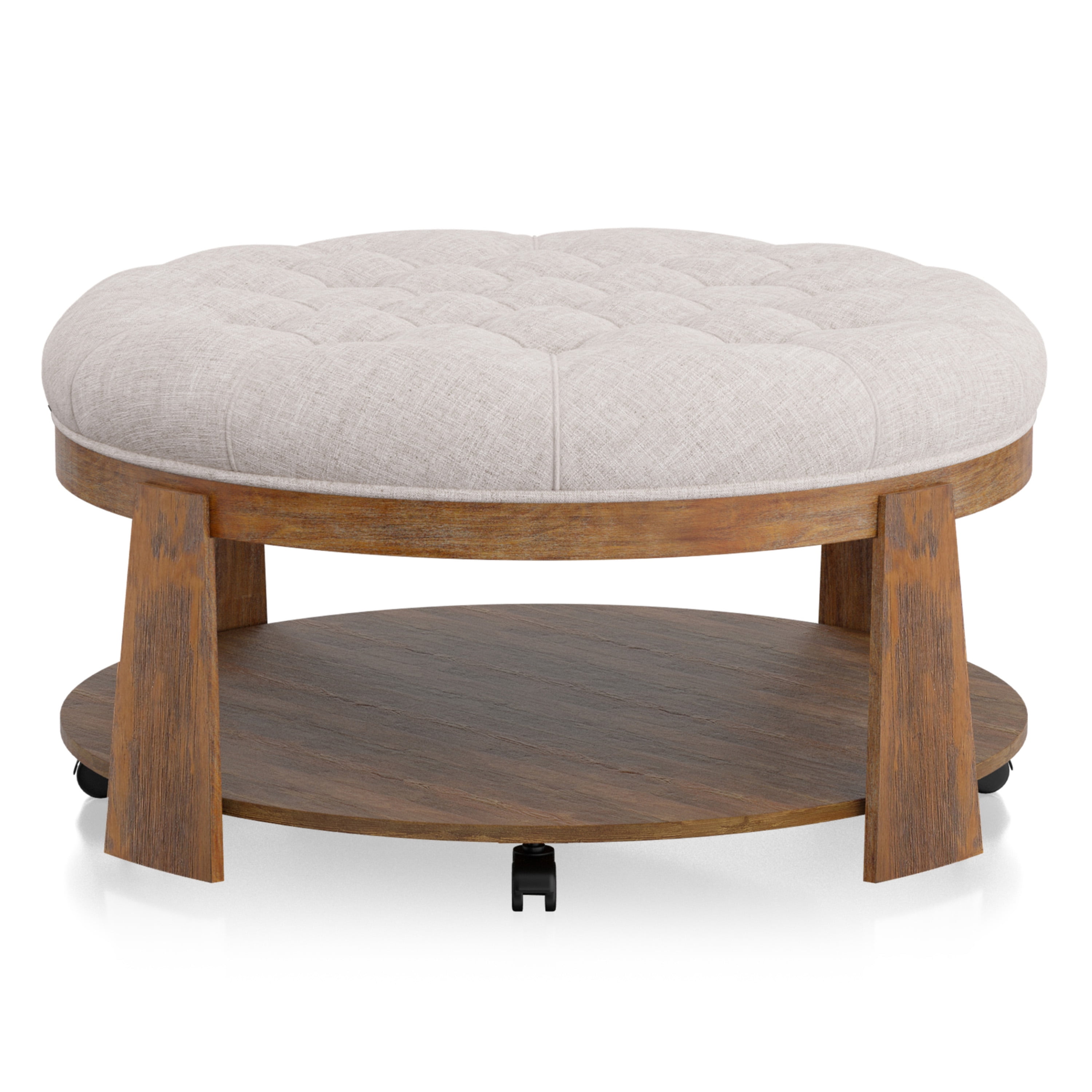 Furniture of America Brynn Tufted Ottoman Coffee Table, Natural Tone and Beige