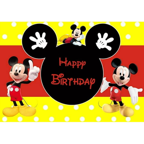 Mickey Birthday Party Banner,5 x 3ft Photography Background Vinyl Wall Decorations Supplies for Kids Boys Toddlers