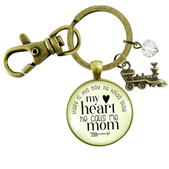 Mom of Son Gutsy Goodness Bronze Metal Keychain This Boy He Kinda Stole My Heart Train Female Adult Jewelry