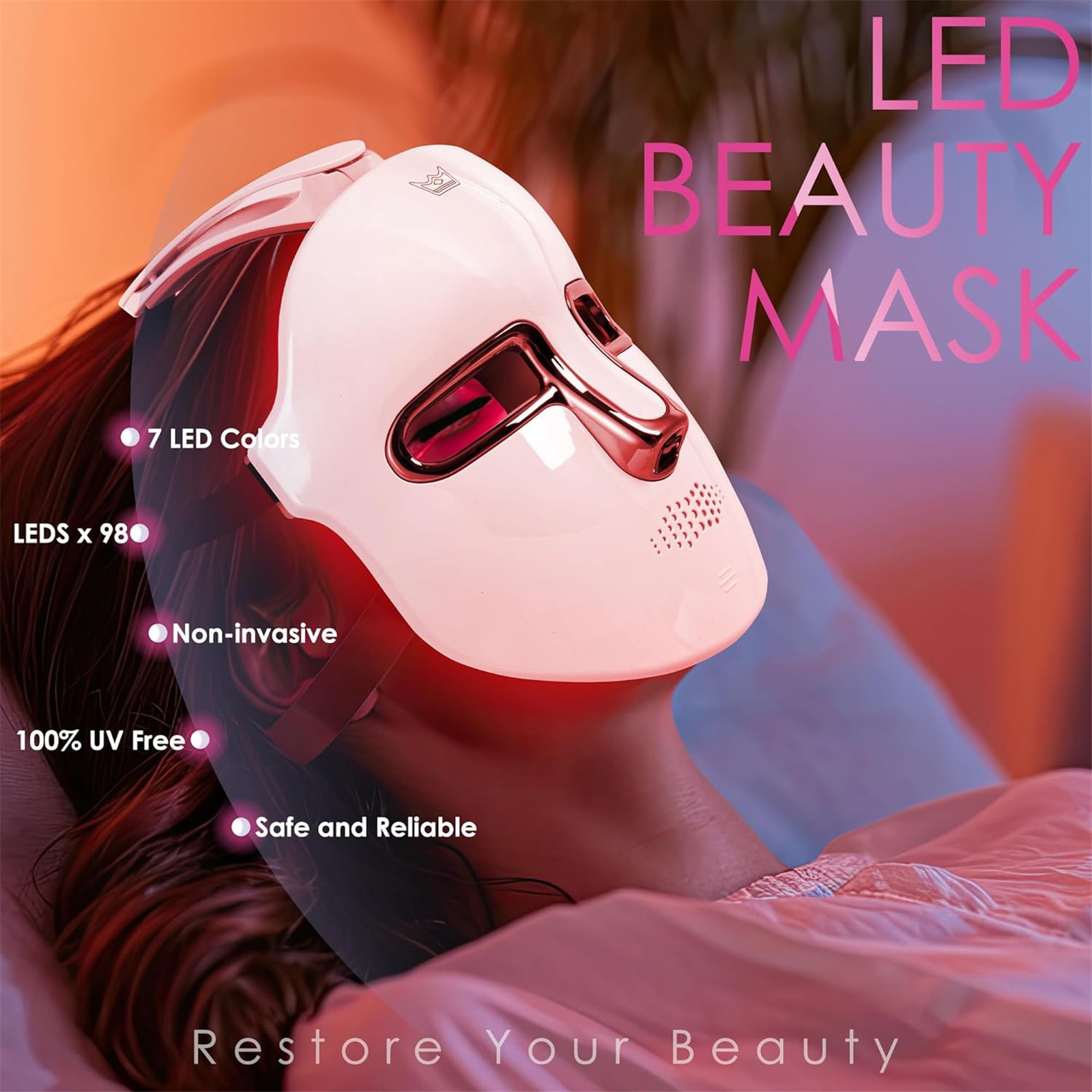 LED Face Mask Light Therapy Seven Color Red Light Therapy for Face and Blue Light Facial Infrared Light Therapy Device for Home Use