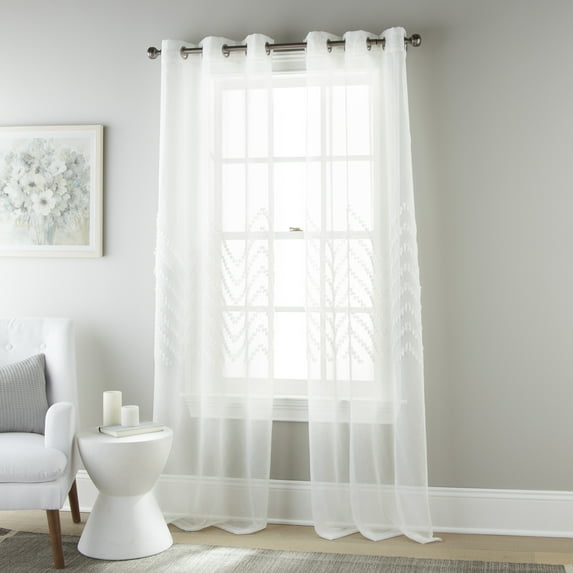 Lanco Heaven Bella Wavy Weave Sheer Grommet Panel Pair White, Set of 2, Size 37 x 84"