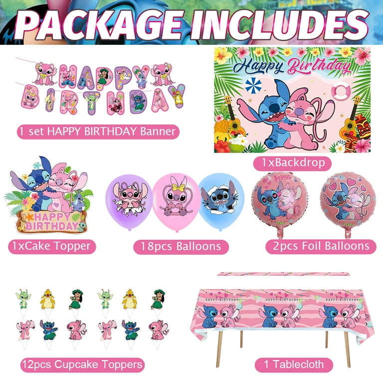 Stitch Birthday Decorations Birthday Banner,Backdrop,Stitch Balloons,Cake Topper,Cupcake Toppers,Hanging Swirls,Tablecloth for Lilo Stitch Birthday Party Decorations Party Supplies Party Favor