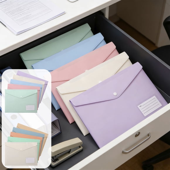 Bowayaoa A4 Loose Leaf File Folder with Pockets, Transparent Colored Label File Storage Bag, Plastic Document Storage Pouch, Snap Button Binder Folders for Office Supplies Organizer