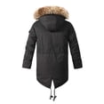 thumbnail image 4 of guisaled Men's Winter Jackets Solid Hooded Waterproof Mid-Length Snow Coats Snowboard Fleece Lining Thicken Cotton Windproof Warm Parka, 4 of 7