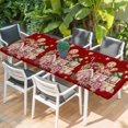 thumbnail image 2 of Red Gingerbread Christmas Table Cloths for 8 Foot Rectangle Tables, Xmas Tree Gift House Star Patio Waterproof Elastic Fitted Tablecloths, Washable Rectangular Table Cover for Camping, 2 of 8