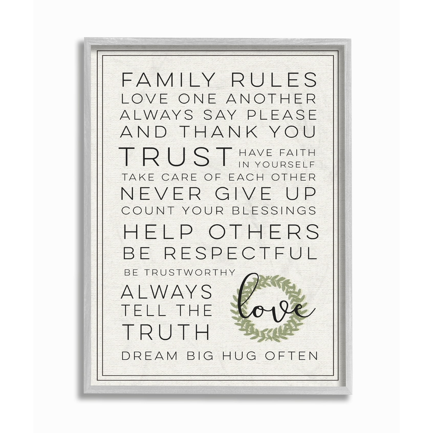 Stupell Industries Family Rules Love Dream Often Typography Painting Black Framed Art Print Wall Art, 16 x 20