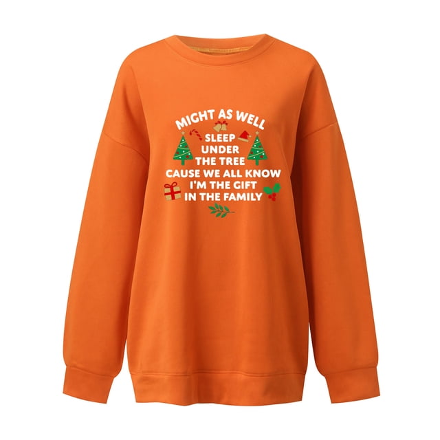 Gibobby Fashion Tunic Sudadera informal sin capucha de manga larga con cuello Rojoondo y estampado de navideñas para mujer para la temporada de otoño e invierno (Anaranjado, S)
