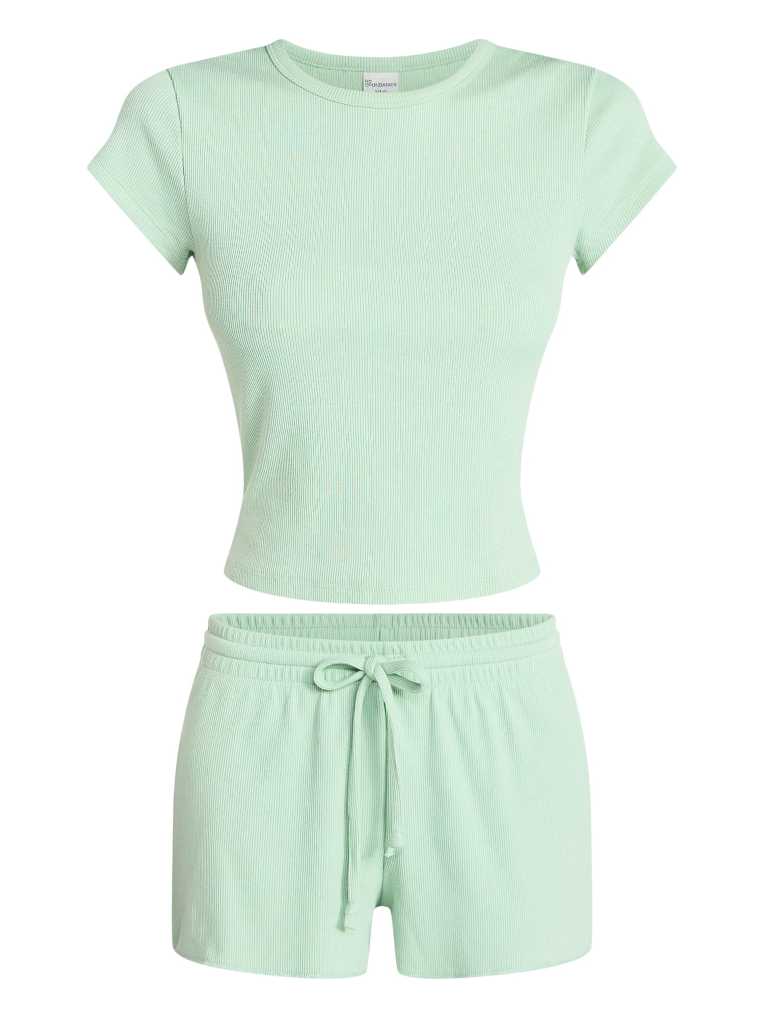 No Boundaries Sleep Ribbed Tee and Shorts Set, 2-Piece, Women’s XXS-3X