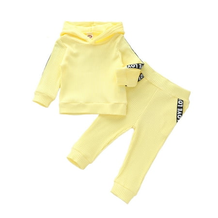 

2 Pieces Baby Suit Set Letter Print Long Sleeve Hooded Top and Trousers for Girls Rose Red/Black/Yellow