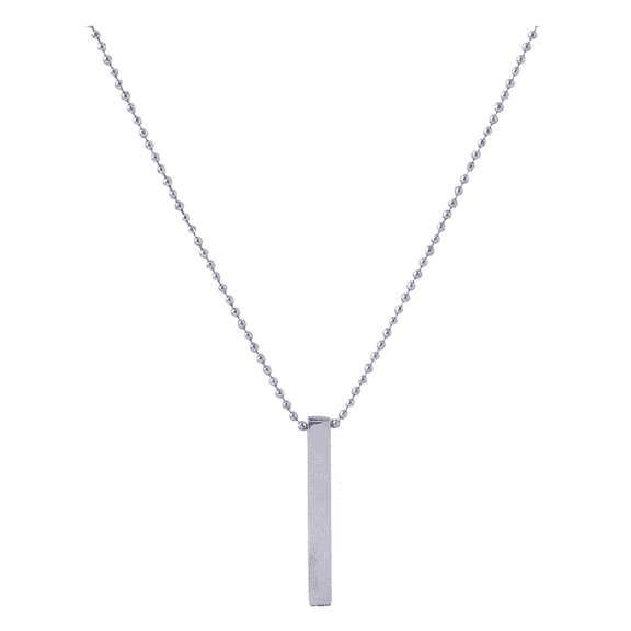 Zuwelria Men's Women's Stainless Steel Vertical Bar Pendant Necklace with 24-Inch Bead Chain, Silver-Tone