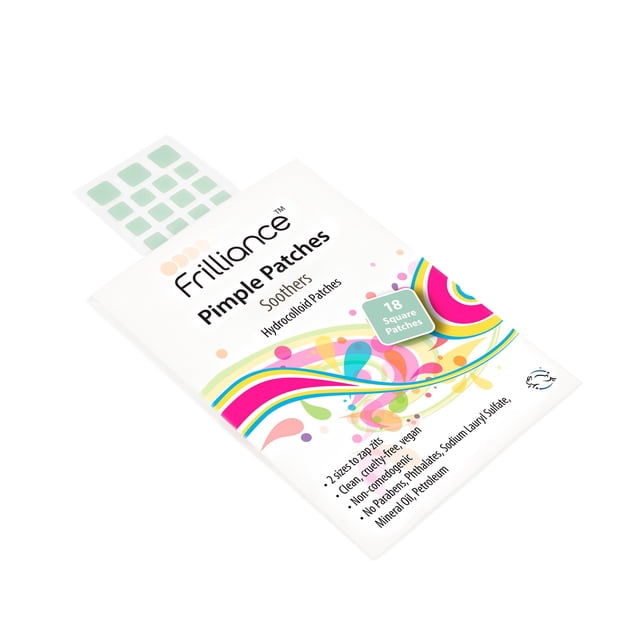 Frilliance Green Square Parches calmantes para espinillas y acné con aloe e hidrocoloide (18 unidades, 2 tamaños) Adhesivos para tratamiento de manchas para rostro y piel, veganos y libres de crueldad