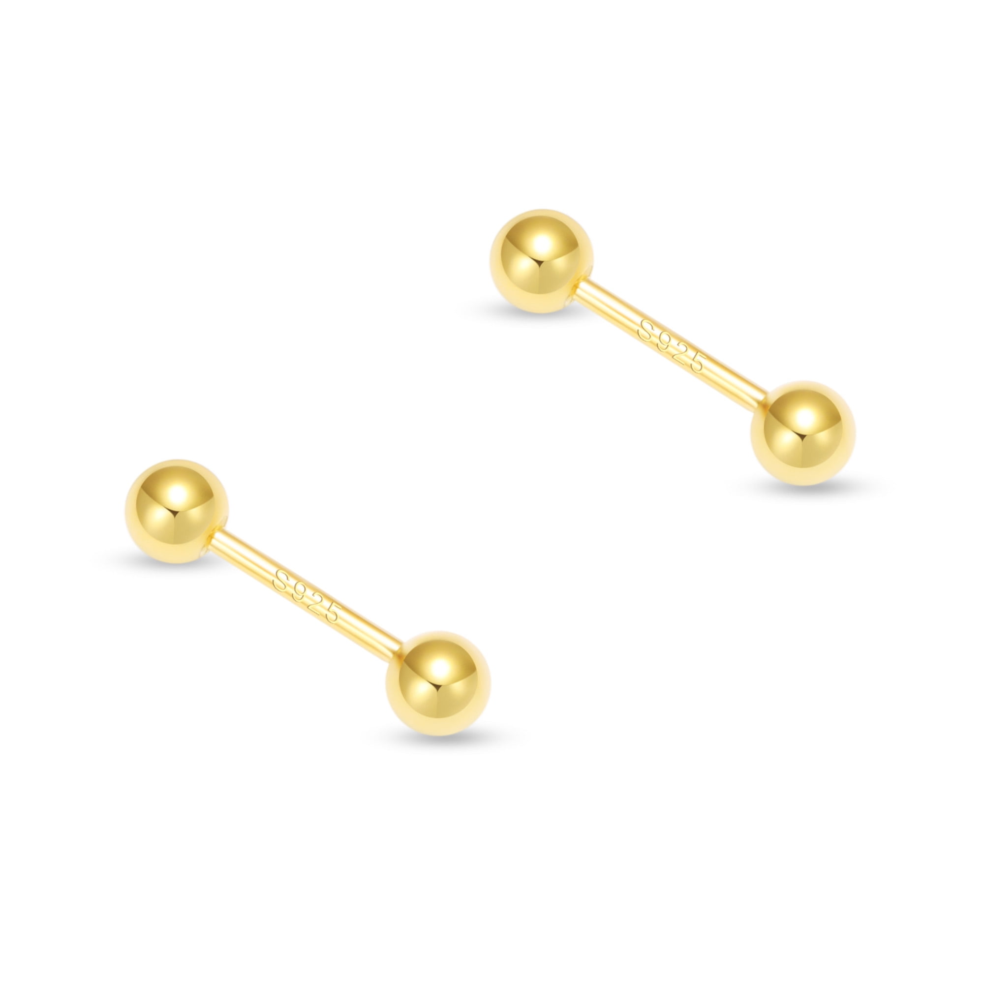 RYSKYJEWELRY Two Ball Stud Earrings, 925 Sterling Silver, Unisex, All Ages