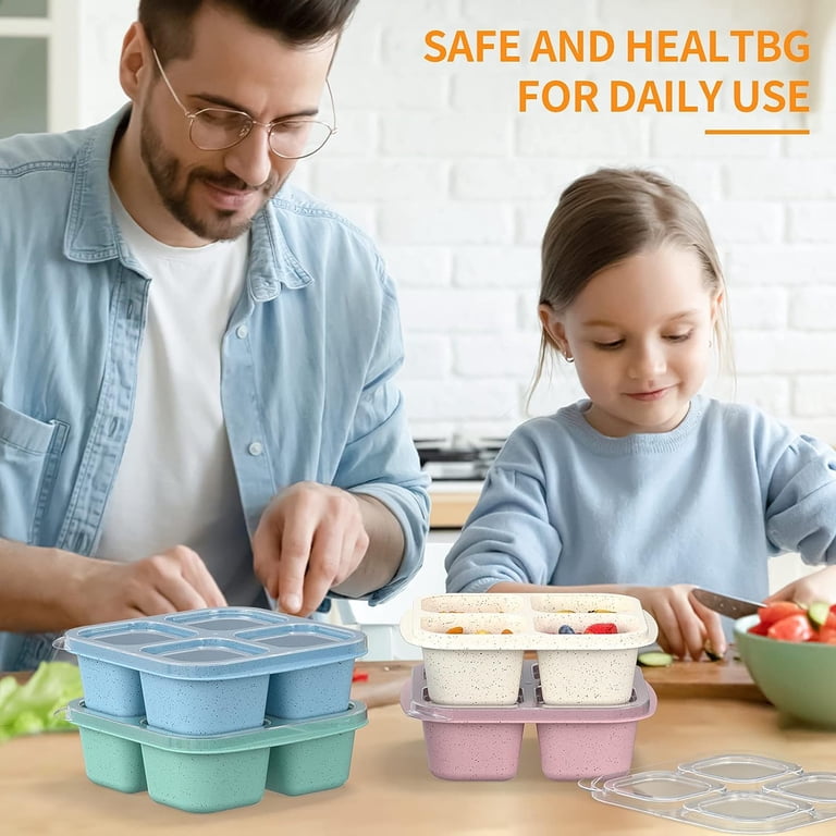 HONGPAS 4-Pack Bento Lunch Boxes - 4 Compartment Meal Prep Containers, BPA-Free Wheat Straw, Stackable & Dishwasher Safe