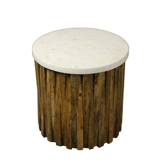 Orlando Accent Table with Marble Top and Layered Solid Wood Base in Ivory